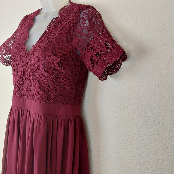 Lulu's Angel in Disguise Burgundy Lace Skater Dress - Picture 4 of 11